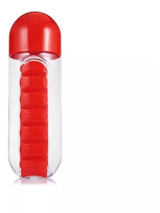 Botella Agua Pastillero Diario Organizador Pastillas 600 Ml