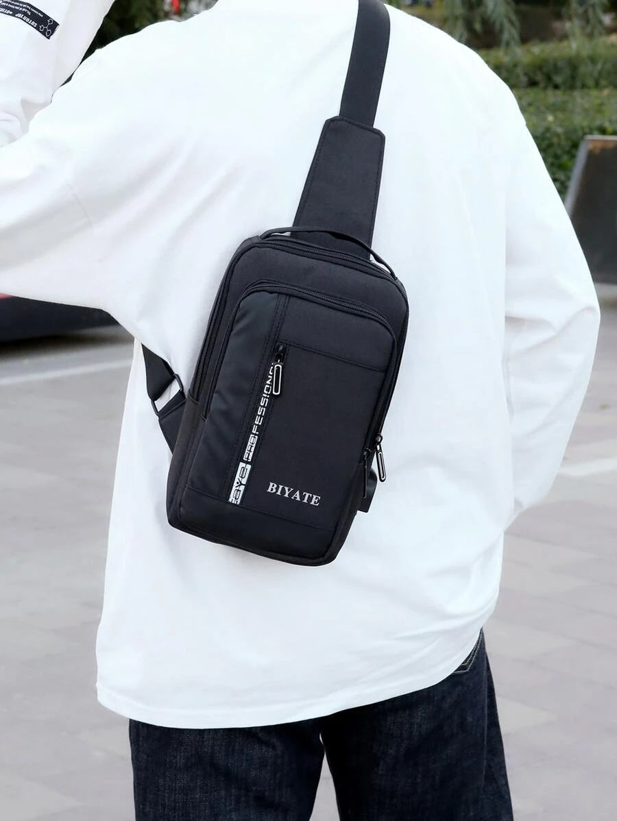 Mochila Bandolera Color Negro Moderna Puerto USB