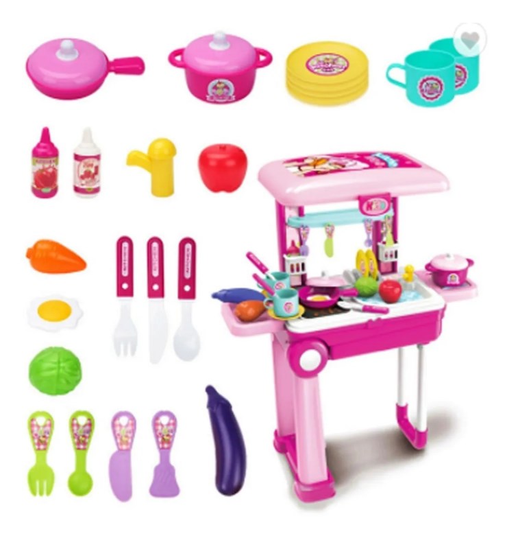 Maleta Cocina Maletin Rosa Juguete Didáctico 2 En 1 Niños