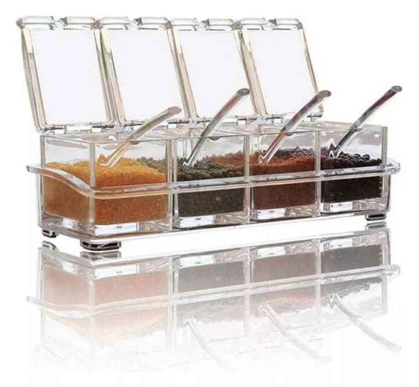 Set 4 Frasco Especiero Condimentero Multiuso 210ml + Cuchara