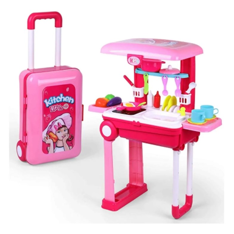 Maleta Cocina Maletin Rosa Juguete Didáctico 2 En 1 Niños