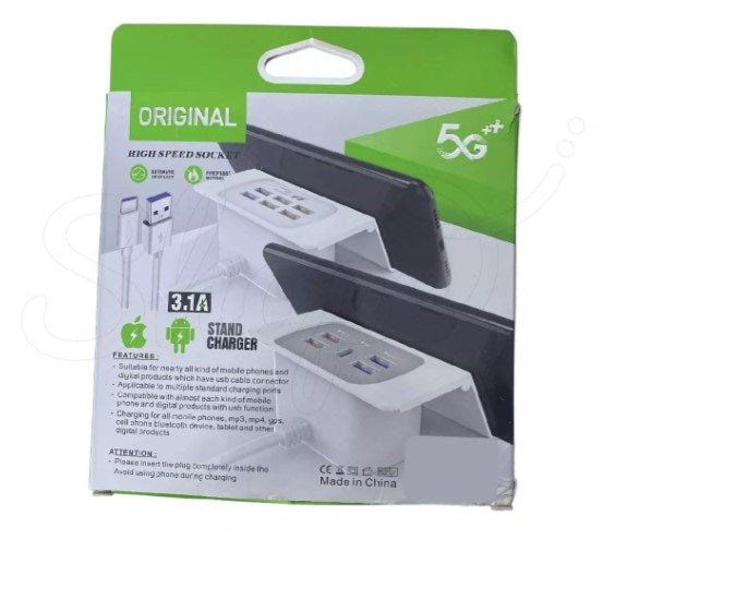 Hub Alargador 5 Puertos Usb Y Usb C 3.1a Rápida Enchufe 220v