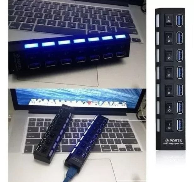 Hub 7 Puertos Usb 3.0 Alta Velocidad Switch Indicador Led