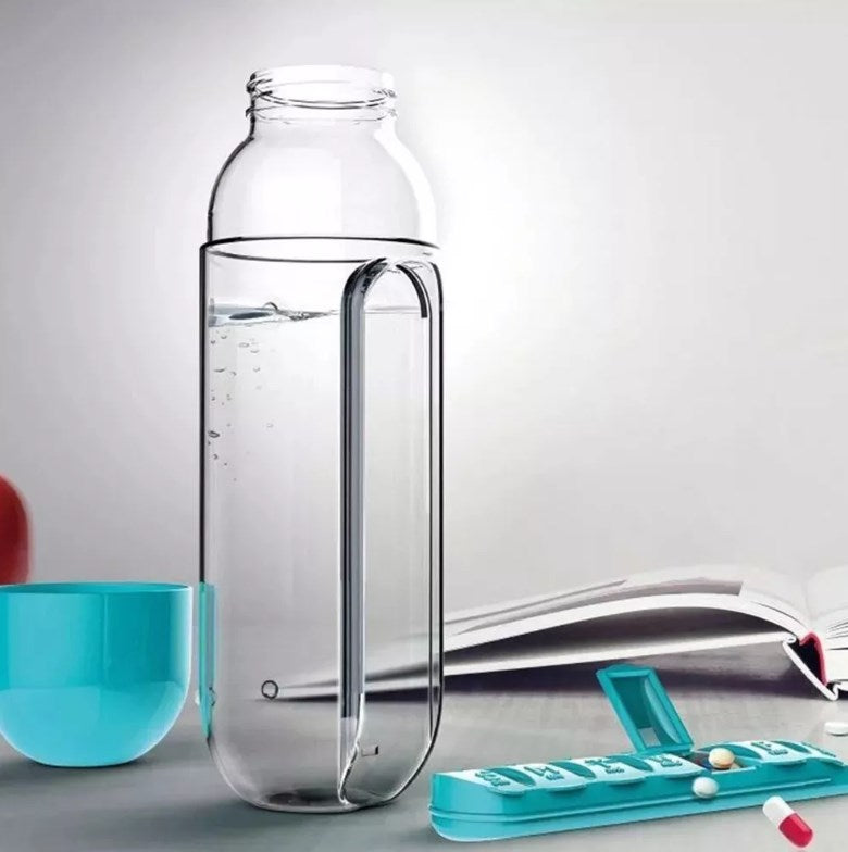 Botella Agua Pastillero Diario Organizador Pastillas 600 Ml