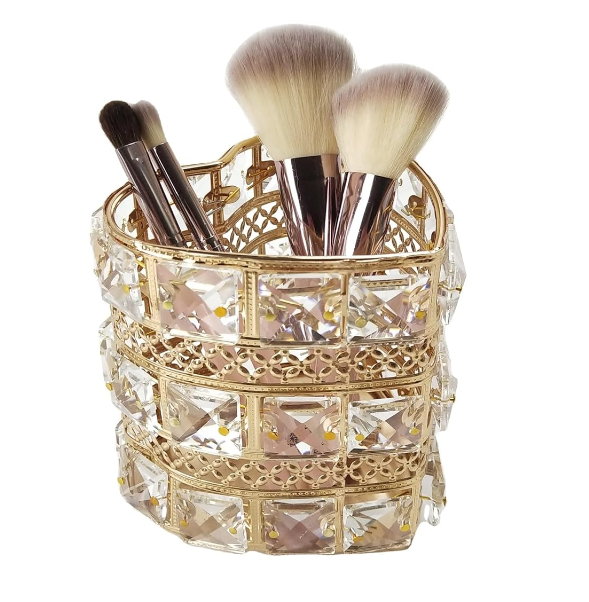 Exhibidor Para Joyas Maquillaje Pinceles Diseño Corazon Oro