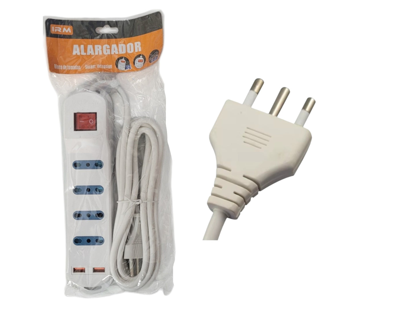 Extensor Zapatilla Alargador 4 tomas 2 Puertos USB 2500W IRM