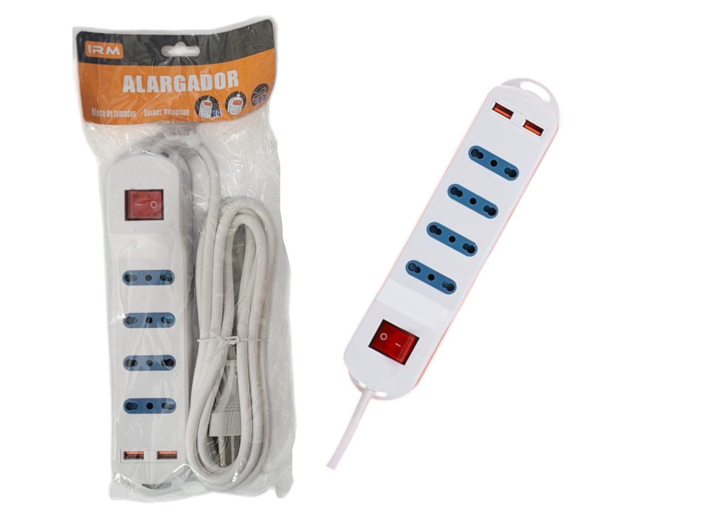 Extensor Zapatilla Alargador 4 tomas 2 Puertos USB 2500W IRM