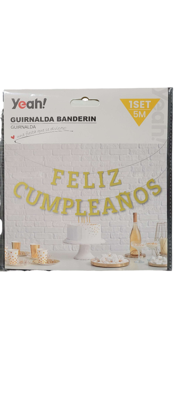Guirnalda Letra Feliz Cumpleaños Dorado Brilla Fiesta 5 Mts.