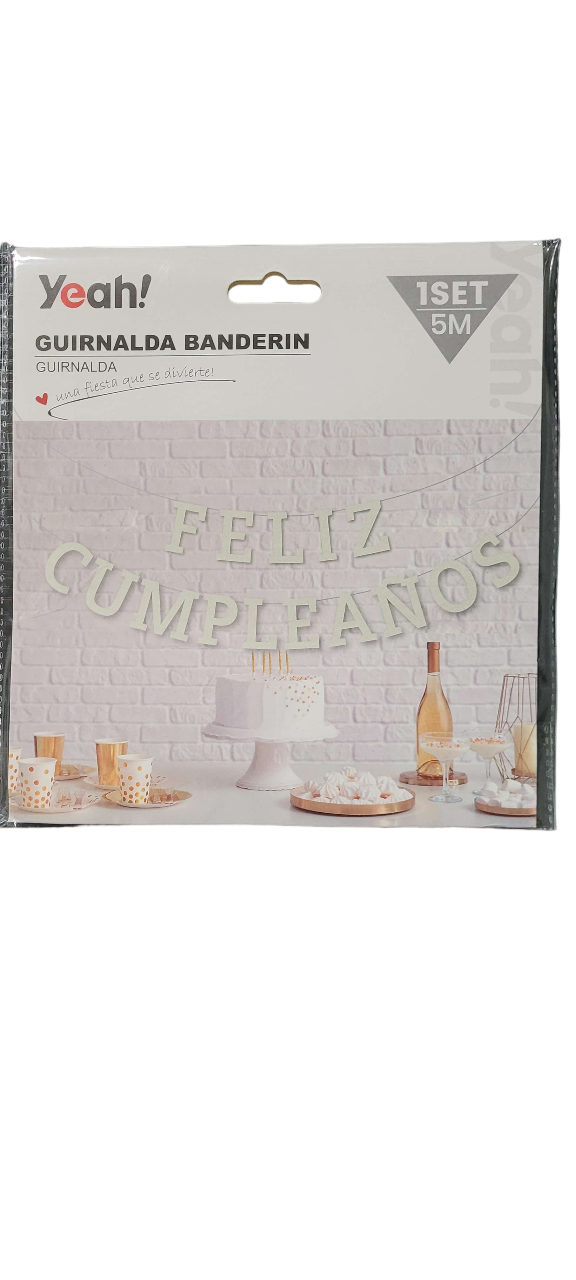 Guirnalda Letra Feliz Cumpleaños Plata Brilla Fiesta 5 Mts.