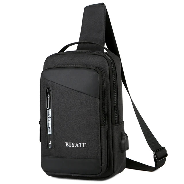 Mochila Bandolera Color Negro Moderna Puerto USB