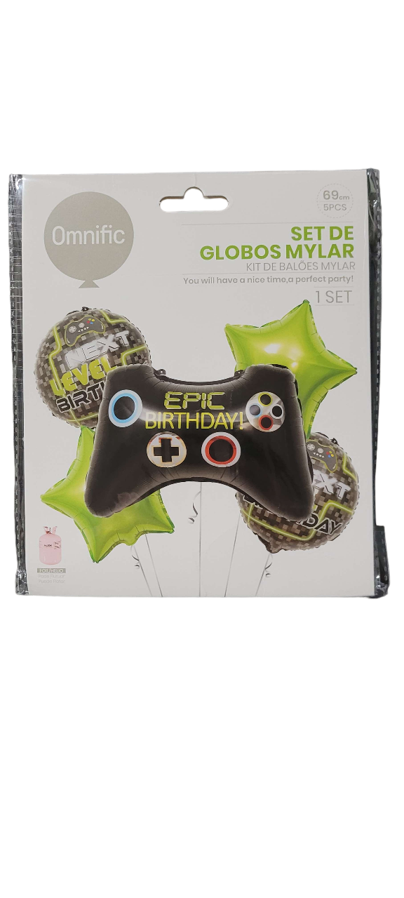 Set 5 Globos Gamer Flota Feliz Cumpleaños Decora Fiesta 69cm