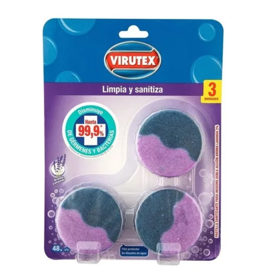 Pack 3 Pastilla Limpieza Baño Inodoro Virutex Lavanda 48 Gr