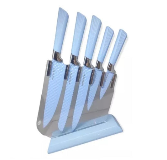 Set 5 Cuchillos Cocina Acero Inoxidable Con Soporte Acrilico