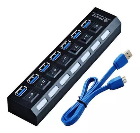 Hub 7 Puertos Usb 3.0 Alta Velocidad Switch Indicador Led