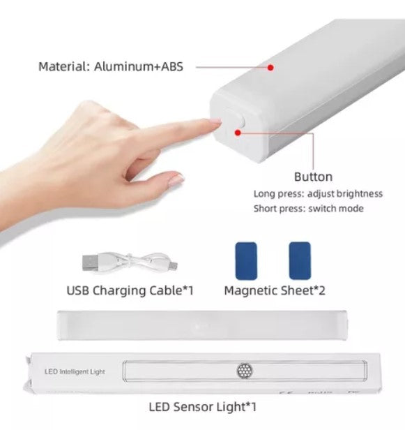 Luz Led Recargable Sensor Movimiento 10cm Lámpara 6 Modos