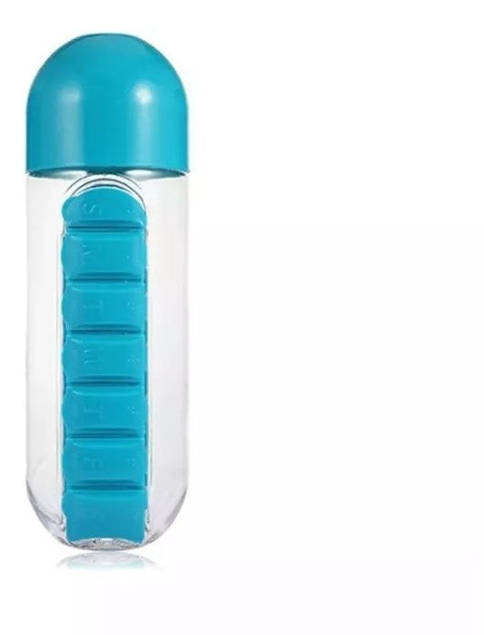 Botella Agua Pastillero Diario Organizador Pastillas 600 Ml