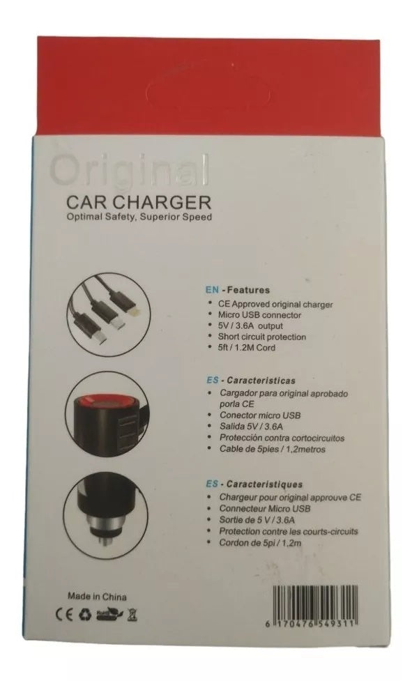 Cargador Auto Cable Triple Micro USB Tipo C Lightning 3 en 1