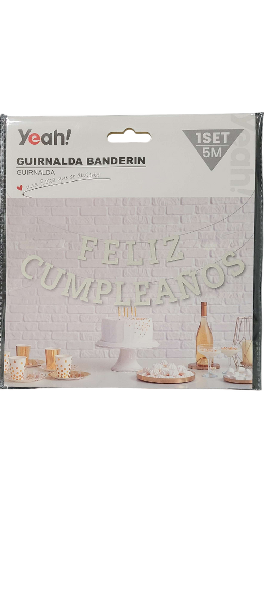 Guirnalda Letra Feliz Cumpleaños Plata Brilla Fiesta 5 Mts.