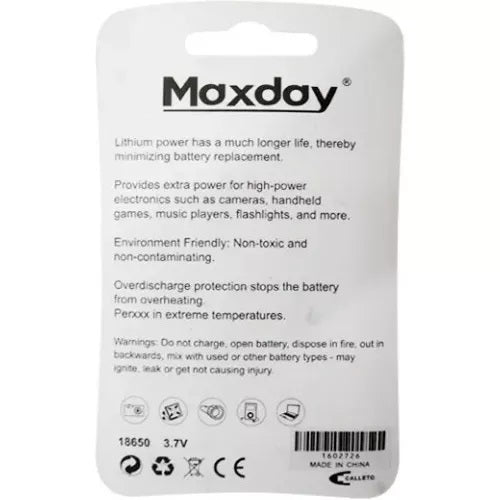 Pila Batería Recargable Litio 18650 Maxday 4000mah Linterna