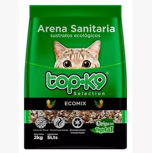 Arena Sanitaria Para Gatos 100% Vegetal Ecológica 2 Kg Topk9
