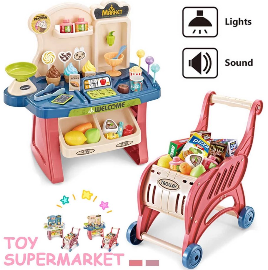 Set Super Mercado Carrito Punto Venta 40 Pieza Juguete Niños