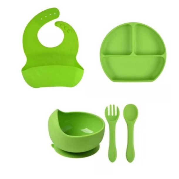 Set Comida Bebé Silicona Babero Tenedor Cuchara Vaso 6 Piezas